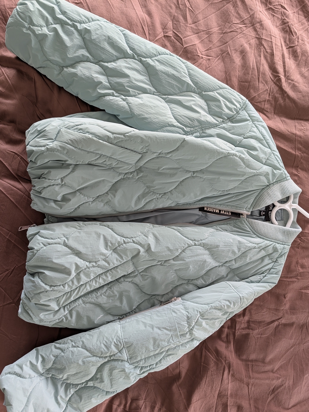 Steve Madden Light Mint Quilted Bomber Jacket
